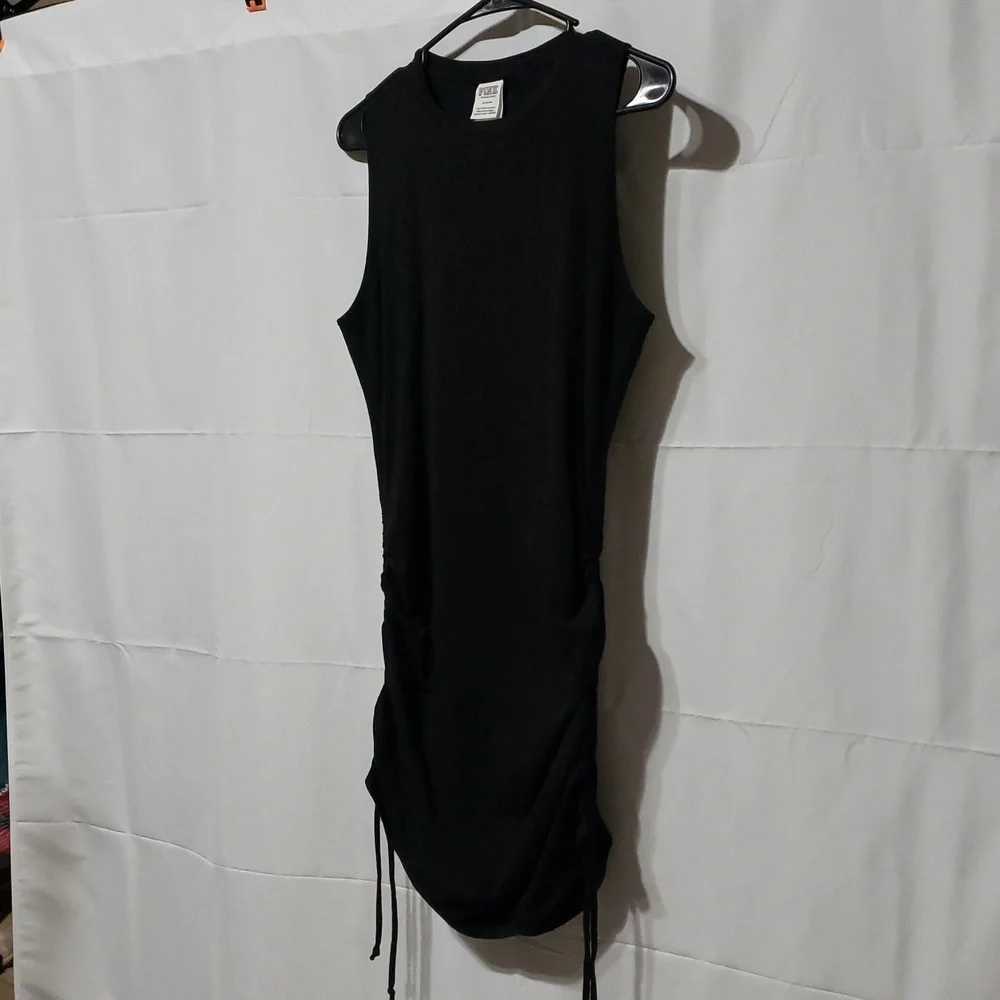 PINK Victoria's Secret Black Sleeveless Cinch Tank Dress Featuring Side Ruching.
